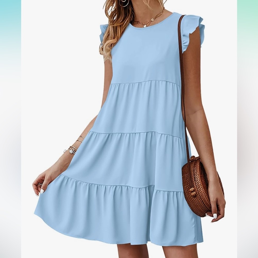Elegant Sky Blue Ruffle Mini Dress